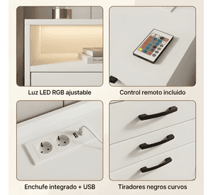 Velador con luz variable y enchufes mate 40x35x60cm blanco