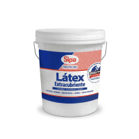 Balde de pintura látex extracubriente marca Sipa con diseño azul y blanco.