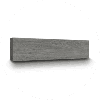 Estante flotante de madera gris con textura visible.