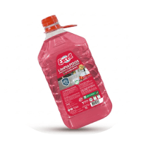 Botella de limpiador líquido Excell color rosa con etiqueta visible.