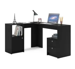 Escritorio en L 2 cajones 1 puerta France negro