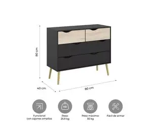 Cómoda Velador Negro Top Living Aloe Cajonera Nórdica