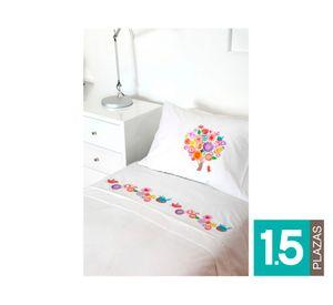 Juego sábanas 1.5 plazas 200 hilos Arbolito blanco
