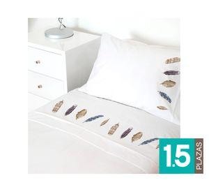 Juego de sábanas 1.5 plazas 200 hilos Plumas Grises blanco