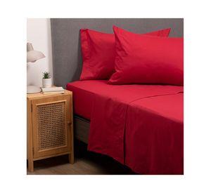 Juego de sábanas 1.5 plazas rojo + Cubre colchón blanco