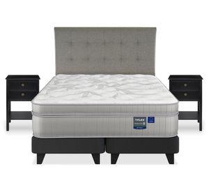 Cama europea Paradise 2 plazas base dividida + 1 respaldo Design gris + 2 velador Rover