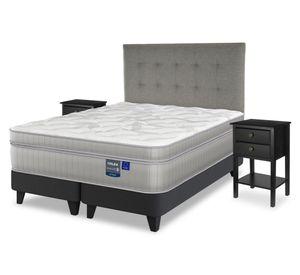Cama europea Paradise 2 plazas base dividida + 1 respaldo Design gris + 2 velador Rover