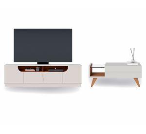 Combo rack TV 75" Santorini + mesa centro blanco/café