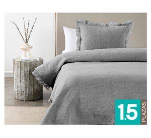 Quilt Liso ruffle gris 1.5 plazas