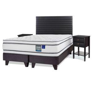 Cama europea Majesty 2 plazas base dividida + 1 respaldo Modern + 2 velador Rover