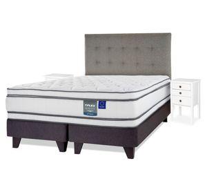 Cama europea Majesty 2 plazas base dividida + 1 respaldo Design gris + 2 velador Roma