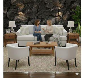 Juego de Living Pastora blanco 311 sofa resortes + 2 sitiales madera