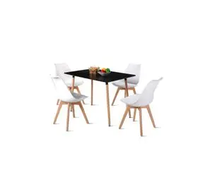 Comedor Mesa Rectangular Negra 120x80 + 4 Sillas Tulip Blancas