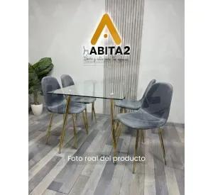 COMEDOR 4 PUESTOS PRINCE RECTANGULAR VIDRIO 130CM TRENDY GOLD