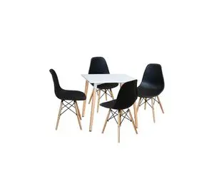 Comedor Mesa Eames Cuadrada Blanca + 4 Sillas Eames Negras