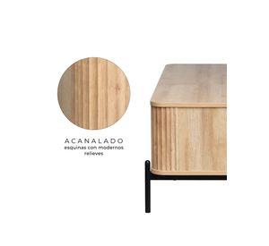 Mesa de Centro Lagoon Relan Diseño Acanalado con Estante Color Café Claro