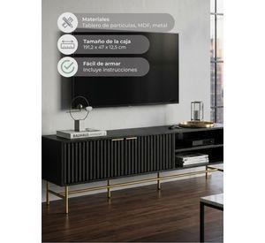 Rack TV Queens Relan Estilo Madera Roble Negra Diseño Acanalado Con Puertas y Estantes 180 Cm
