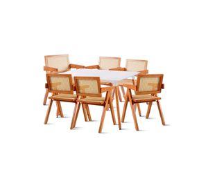 Comedor Rectangular de 120x80 Blanca + 6 Butaca Chandigarh Madera