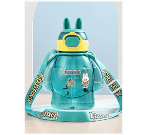 Botella Plástica 650ML Con Correa Y Orejitas Estilo Kawai Sin BPA Niños Turquoise