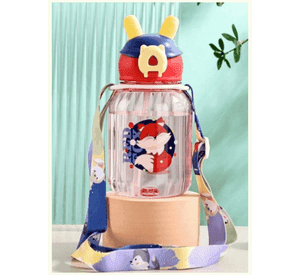 Botella Plástica 600ML Con Bombilla y Correa Kawai Sin BPA Niños Red Fox