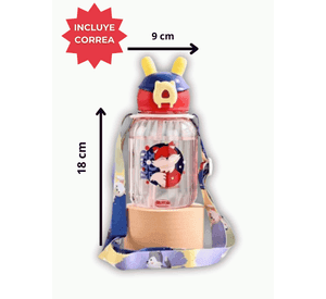 Botella Plástica 600ML Con Bombilla y Correa Kawai Sin BPA Niños Red Fox