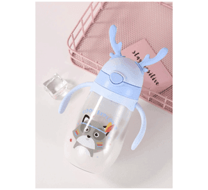 Botella Plástica 480 ML Con Bombilla Y Orejitas Kawai Sin BPA Niños Fox