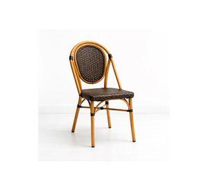 Silla de Exterior Estilo Francés con Marco Dorado y Ratán Oscuro