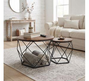Set 2 Mesas Centro Helsinki Base Hexagonal Estilo Industrial