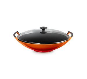 Le Creuset Wok Con Tapa De Vidrio 36Cm Volcánico Hierro