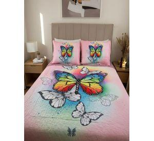 Cubrecama De Microfibra Estampado 2 Plazas - Diseño Mariposa Rosa