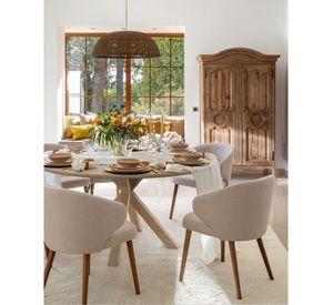 Set 2 Sitiales Silla Comedor Beige y Madera Tropez