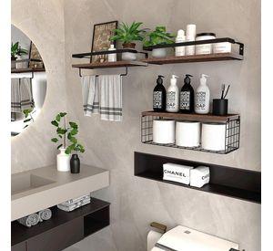 Repisas Flotantes de Madera con Rejas Multifuncional Cafés