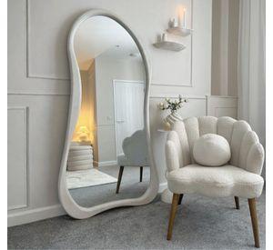 Espejo decorativo asimétrico de cuerpo entero de madera blanco 200x100 cm