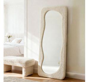 Espejo decorativo de cuerpo entero tapizado en tela bouclé blanco 200x100 cm