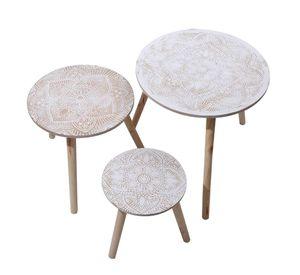 Set 3 mesas de centro madera mandalas
