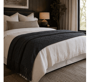 Manta Gris Oscuro Liviana Decorativa Para Cama Y Sillón 012 Diseño Moderno