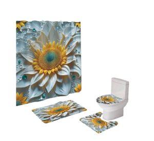 Juego De Baño Completo Set 4 Pzs Cortina Y Alfombras Girasol