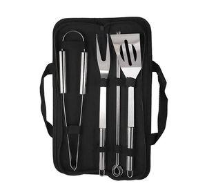 Set Parrillero 3 Herramientas + Brochetas Acero Con Bolso Asado