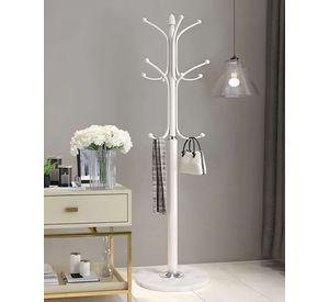 Perchero de Pie Blanco Moderno Metálico Organizador de Ropa con Base