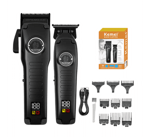 Combo Kemei Profesional de Cortadora y Patillera KM 1827 Negro