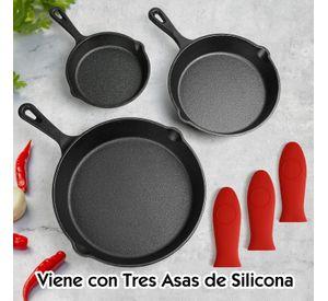 Set 3 Sartenes 16-26 cm Hierro Fundido Negro con 3 Asas Aisladas