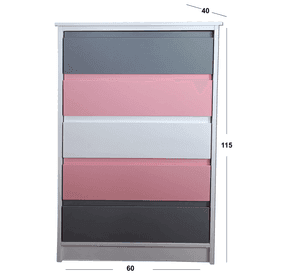 Cajonera 5 Cajones Rosado Grafito Blanco Premium