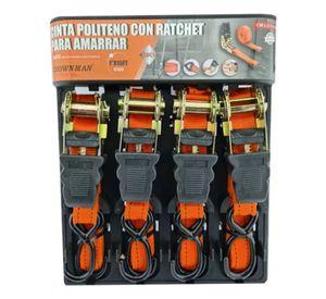 Jgo 4 Eslinga Cinta Amarre Con Ratchet 1 Pulgx15 Ft Crownman Negro Naranja