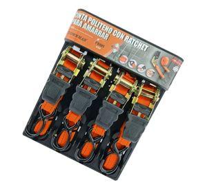 Jgo 4 Eslinga Cinta Amarre Con Ratchet 1 Pulgx15 Ft Crownman Negro Naranja