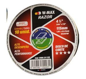 Disco Corte Inox metal Wurth 4 1 2x1mm Pack De 10 Unidades Negro