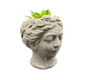 Macetero De Ceramica Planta Artificial Moderno Rostro Griego B