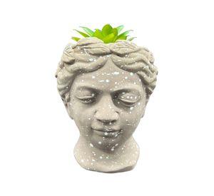 Macetero De Ceramica Planta Artificial Moderno Rostro Griego B