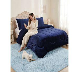 Cubrecama de Plush con Chiporro Diseño Ondas 2 plazas azul