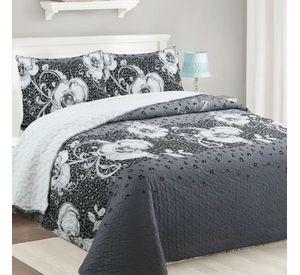 Cubrecama Quilt Sherpa 2pl - Varios Modelos W.m G Floral En Tonos Gris Blanco Diseño Floral Elegante Gris Blanco