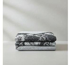 Cubrecama Quilt Sherpa 2pl - Varios Modelos W.m G Floral En Tonos Gris Blanco Diseño Floral Elegante Gris Blanco